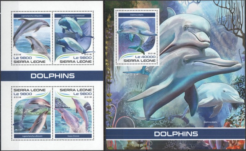 HM1477 2018 SIERRA LEONE DOLPHINS MARINE LIFE FAUNA #9559-2+BL1440 MNH