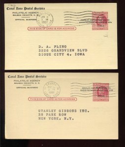 Canal Zone UX11 UPSS S19p & S19pa Matched Pair of Used O.B. Postal Cards LV4632