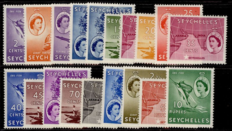 SEYCHELLES QEII SG174-188, complete set, M MINT. Cat £100. 