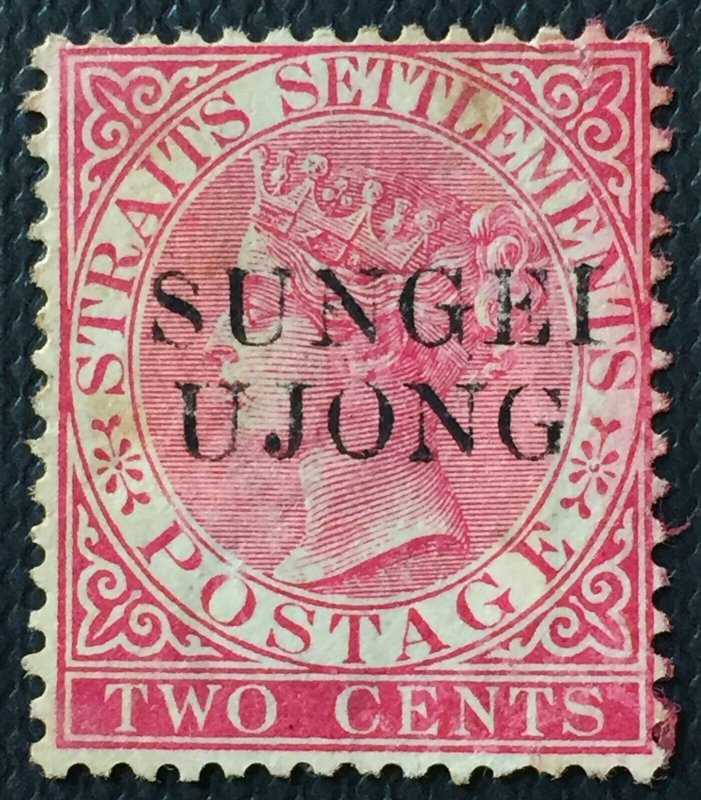 Antique G in UJONG SUNGEI UJONG opt Straits Settlements QV 2c MNG SG#45b CV£900