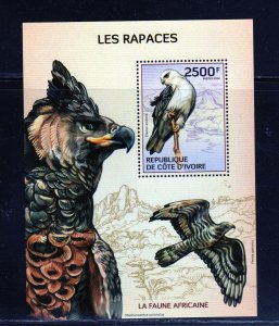 IVORY COAST 2014 BIRDS OF PREY MINT VF NH O.G S/S (2IV)