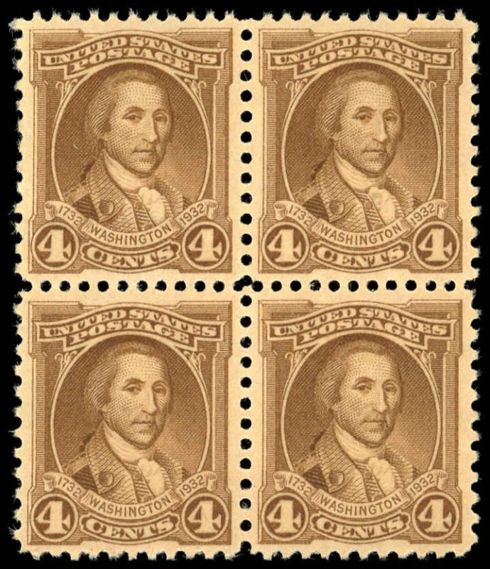 US Sc 709 MNH BLOCK of 4 - 1932 1½¢ - Washington at Age 49 - See Scans