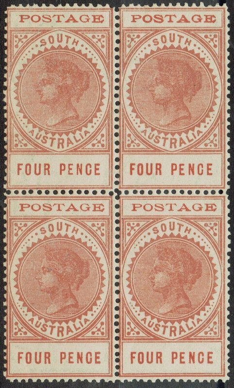 SOUTH AUSTRALIA 1902 QV THIN POSTAGE 4D */** BLOCK  