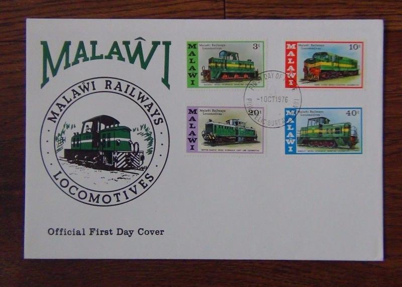 Malawi 1976 Malawi Locomotives set on First Day Cover 