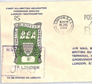 GB Air Mail Cover BEA 8d *HELICOPTER* FIRST FLIGHT London 1954 Southampton YW64