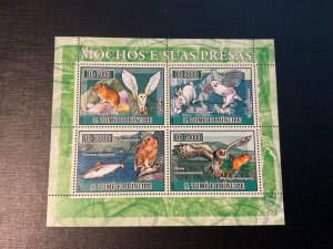 STO. 2007 TOME & PRINCE.  Owls and their prey. 1 block sheet (1 HB 4v). NHM-