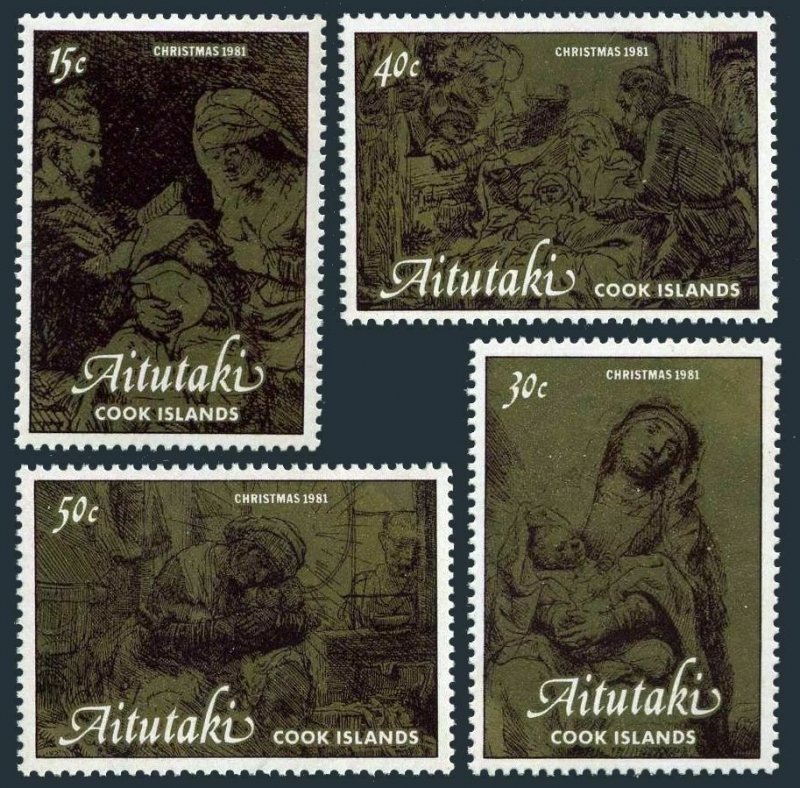 Aitutaki 254-257,258-261,MNH.Michel 428-431,Bl.34-37. Christmas 1981,Rembrandt.