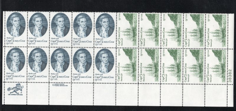 ALLY'S US Plate Block Scott #1732-3 13c Captain Cook [20] MNH F/VF [W-2]