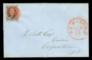 US 1847 Franklin  5c  dark brown  #1a  on small neat New York JAN. 11th cover 