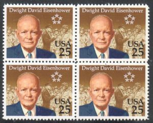 1990 President Dwight D Eisenhower Block Of 4 25c Stamps, Sc#2513, MNH, OG