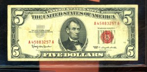 1964 $5 RED NOTE FINE CONDITION