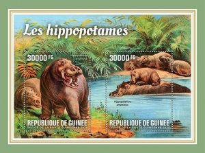 Guinea 2021 MNH Wild Animals Stamps Hippos Hippopotamus Fauna 2v S/S