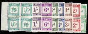 Solomon Islands #J1-8 Cat$480, 1940 Postage Dues, complete set in blocks of f...