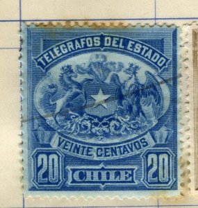 CHILE; 1890s early classic TELEGRAFOS issue used 20c. value