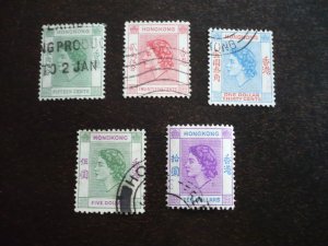 Stamps - Hong Kong - Scott# 187,189,195,197,198 - Used Part Set of 5 Stamps