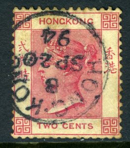 China 1882 Hong Kong 2¢ Rose Pink QV Wmk CCA  SG #32A VFU J811 ⭐⭐⭐⭐⭐⭐