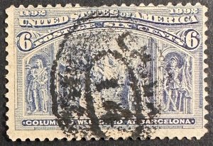 US #235 Used (Dull Purple) w/Thin Fault, Missing Perf - Columbus 1893 [$093]
