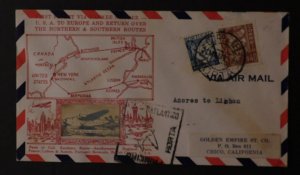 1939 Azores to Lisbon Portugal First Flight Cover FFC Crosby Cachet PAA