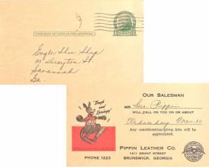 United States Georgia Brunswick c1950 machine  Postal Card Reverse Orange and...