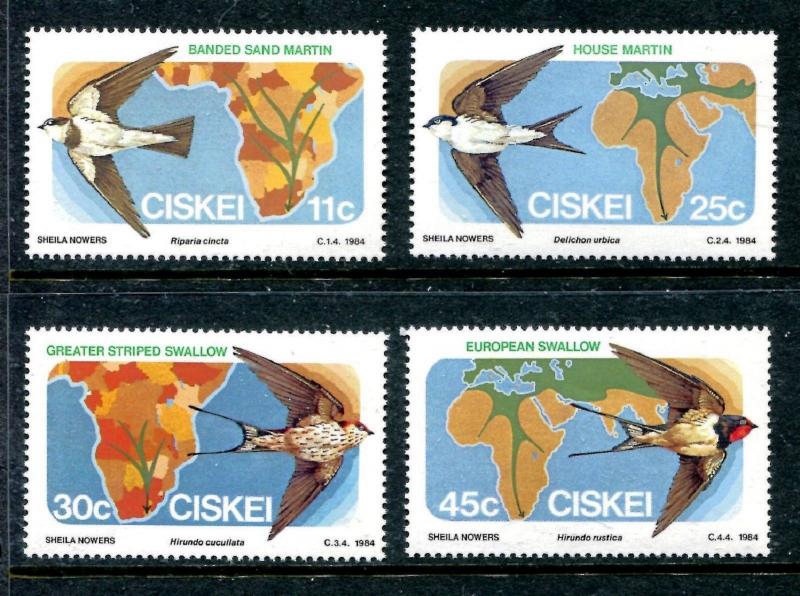 Ciskei 73-76 MNH, Birds Banded Martin,Greater Striped Swallow 1984. x20205