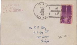 United States Ships 3c Golden Gate Expo 1939 U.S.S. Chester At Sea Type 3 CA ...