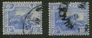 Malaya Federated States SC# 46-7 Tiger 8c. 10c wmk 3 Used