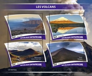 Central Africa - 2019 Volcanoes on Stamps - 4 Stamp Sheet - CA190702a