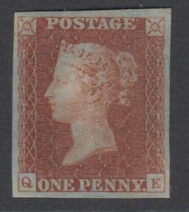 SG 7 1d red-brown plate 5 lettered QE. Lightly mounted mint. 4 large margins... 
