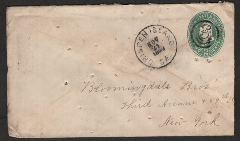 $US P/S cover scarce DPO 7 Crispen Island GA, pinholes, Nov. 21, 1893