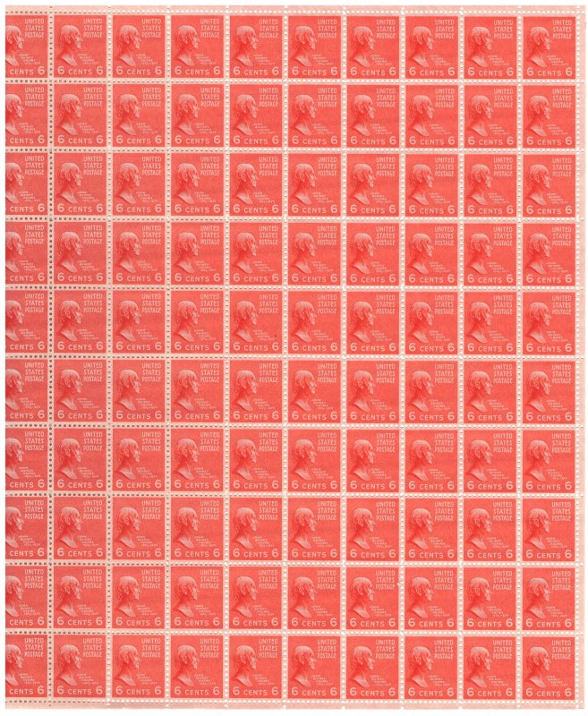 #811 – 1938 6c John Q Adams – Presidential Series – MNH OG Sheet