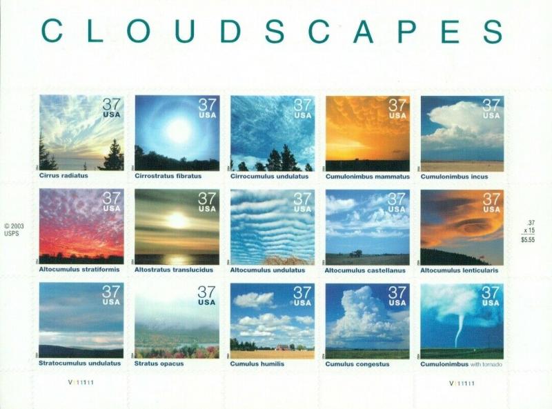 US: 2004 CLOUDSCAPES Sheet Sc 3878; 37 Cents Values; Nature