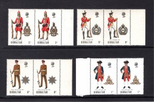 Gibraltar #226-229 Pairs, VF, Mint NH, Military Uniforms, CV $3.25 .... 2440315