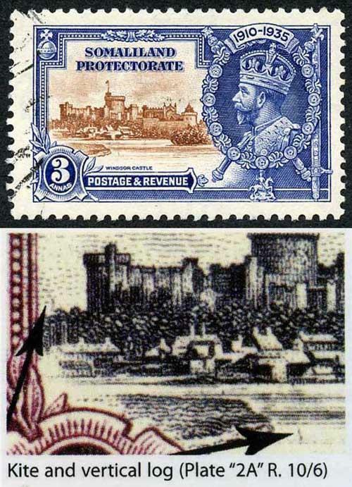 Somaliland Protectorate SG88k 1935 Silver Jubilee 3a Kite and Vertical Log Flaw