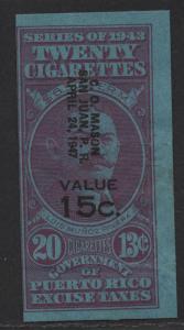 $US/Puerto Rico 1943 Cigarette Revenue 20 @ 13c, 15c o/p