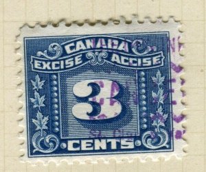 CANADA; Early 1900s Canada Excise Revenue issue fine used 3c. value