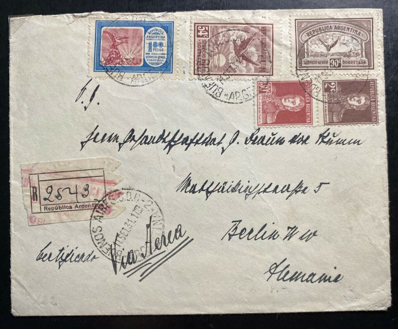 1931 Buenos Aires Argentina Registered Airmail Cover To Berlin Germany Sc#C17