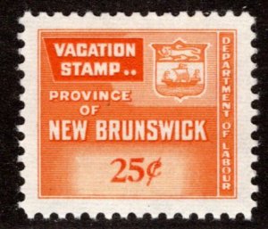 van Dam NBV5, 25c orange, XF/SUPERB, MVLHOG, New Brunswick Vacation Pay, Canada