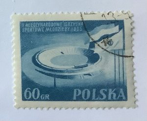 Poland 1955 Scott 701 used - 60Gr,  2nd Intl. Youth Games, Stadium in Warsaw