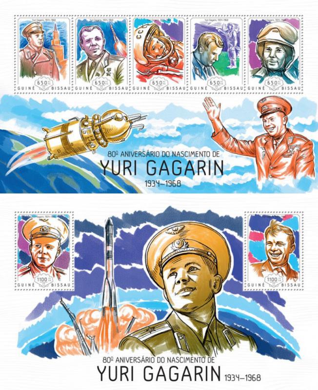 Yuri Gagarin USSR Space Raumfahrt Guinea-Bissau MNH stamp set