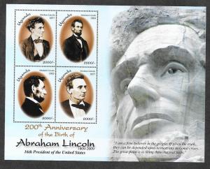 Uganda 1899 Mint NH Souvenir Sheet Abe Lincoln!