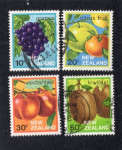 New Zealand 1983 10c to 50c Fruit, Scott 761-763, 765 used, value= $1.00