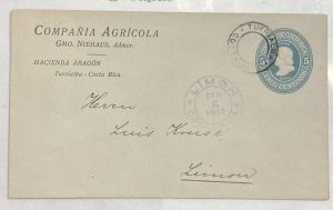 O) 1907 COSTA RICA, TURRIALBA, LIMON CANCELLATION, COLON 5c POSTAL STATIONERY