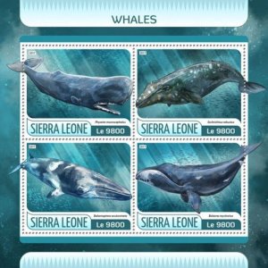 Sierra Leone - 2017 Whales on Stamps - 4 Stamp Sheet - SRL17611a