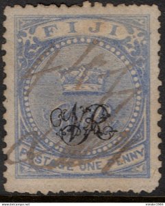 FIJI 1876 QV 1d Grey Blue VR Laid Paper SG31 Cancelled