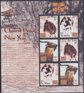 ST KITTS SC #555a-c S/S of 2 SETS x 3 DIFF LUNAR NEW YEAR of the RAM