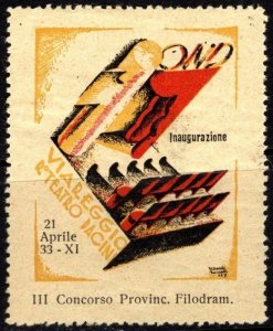 1933 Italy Poster Stamp OND Inauguration Theater Pacini 21 April Viareggio