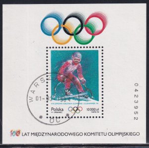 Poland 1994 Sc 3187 Downhill Skiing Stamp SS CTO NH