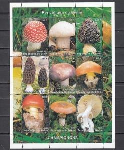 Benin, 2002 Cinderella issue. Mushrooms on a sheet of 9