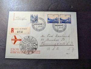 1954 Registered Switzerland Swiss Air Airmail Cover Geneva to Farmingdale NY USA