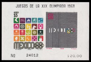 Mexico Scott C344a Souvenir Sheet (1968) Mint NH VF, CV $25.00 C